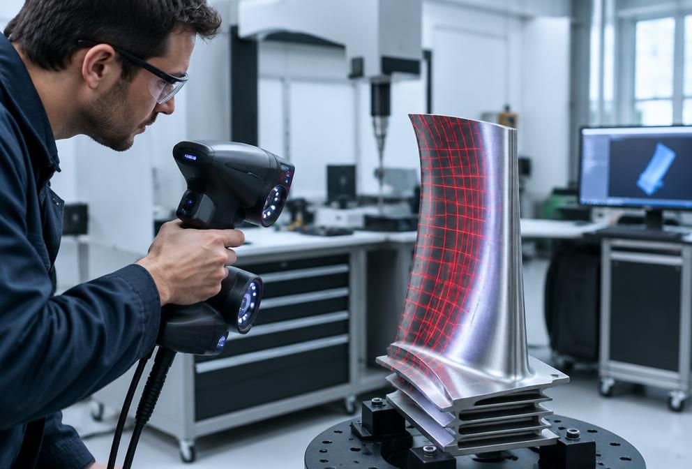 Three-dimensional scanning of a turbine blade