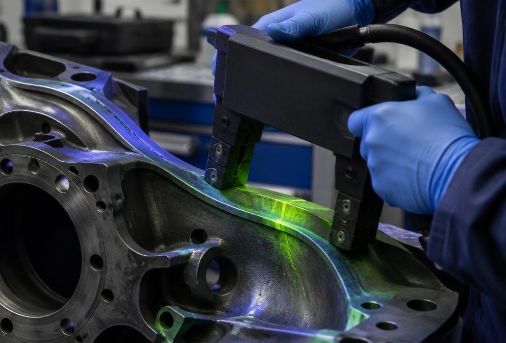 Magnetic particle inspection of a metal component