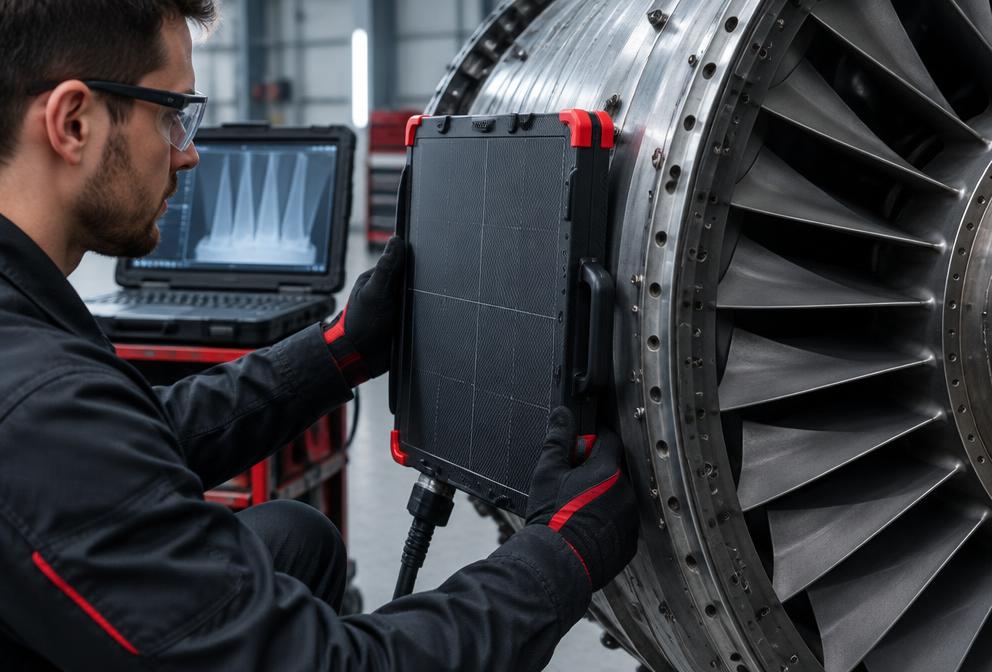 Digital X-ray inspection of an aircraft turbine